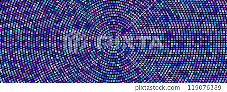 Radial disco party pattern. Blue and pink square sequin mosaic texture background. Abstract purple shining glitter halftone wallpaper. Pop up comic sparkling glitter and strass backdrop. Vector Radial disco party pattern. Blue and pink square sequin mosaic texture background. Abstract purple shining glitter halftone wallpaper. Pop up comic sparkling glitter and strass backdrop. Vector 119076389
