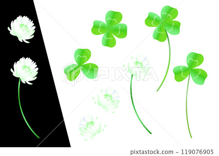 Illustration material of four-leaf clover, three-leaf clover, white clover Illustration material of four-leaf clover, three-leaf clover, white clover 119076905