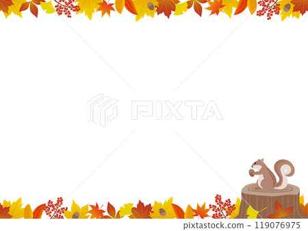 Autumn leaves and squirrels vertical frame illustration_horizontal Autumn leaves and squirrels vertical frame illustration_horizontal 119076975
