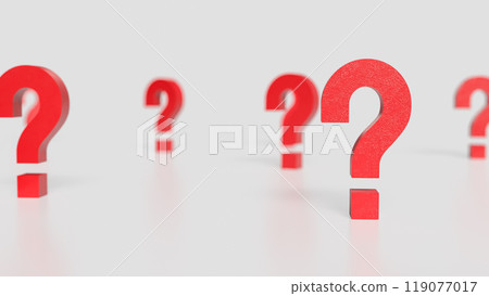 The red question mark on white background 3d rendering. 119077017