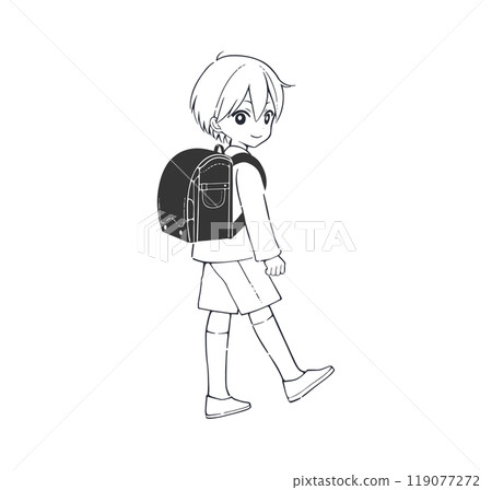 A boy carrying a black backpack_Line drawing 119077272