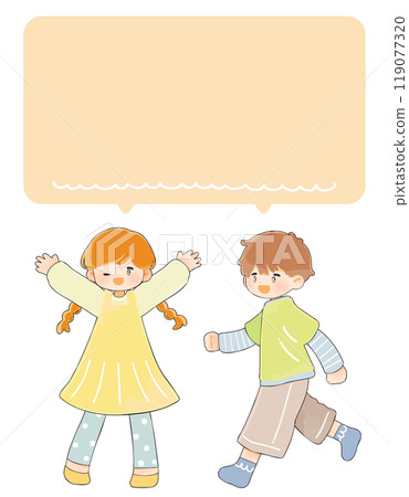 Illustration of a cheerful child and a speech bubble 119077320