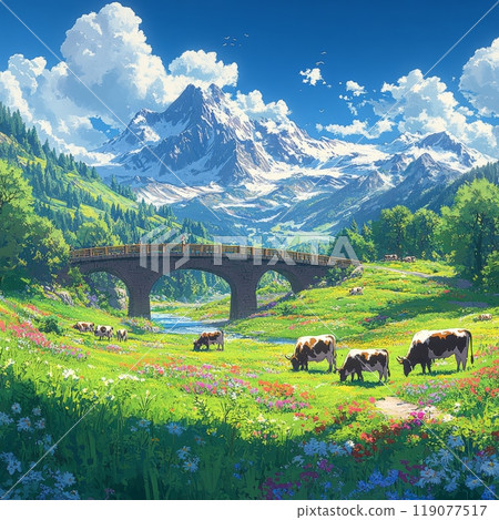 藍天下草地上的綠草插畫 藍天下草地上的綠草插畫 119077517