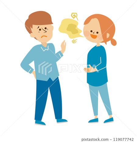 Woman with bad breath, couple, cute illustration material 119077742