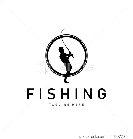 fishing logo black silhouette angler design and outdoor sunset 119077803