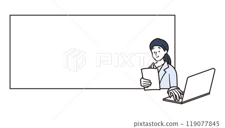 Illustration material of a female office worker working in front of a whiteboard Illustration material of a female office worker working in front of a whiteboard 119077845