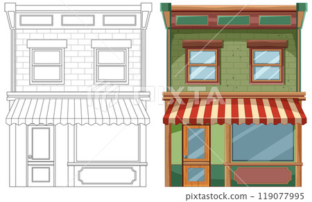Charming Two-Story Storefront Illustration 119077995