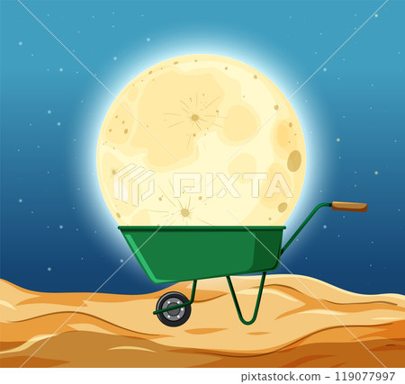Moon in a Wheelbarrow Under Stars 119077997