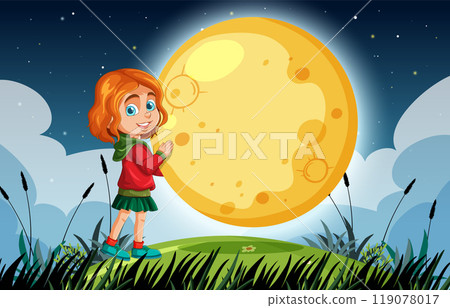 Girl Admiring the Glowing Moon Girl Admiring the Glowing Moon 119078017