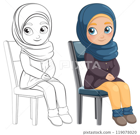 Muslim Girl Sitting on Chair Muslim Girl Sitting on Chair 119078020