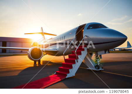 紅地毯和豪華飛機登機場景 119078045