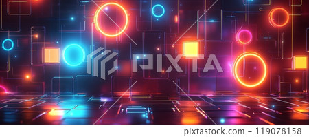 帶有霓虹燈和幾何圖案的未來背景 119078158