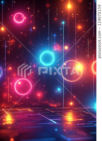 帶有霓虹燈和幾何圖案的未來背景 帶有霓虹燈和幾何圖案的未來背景 119078159