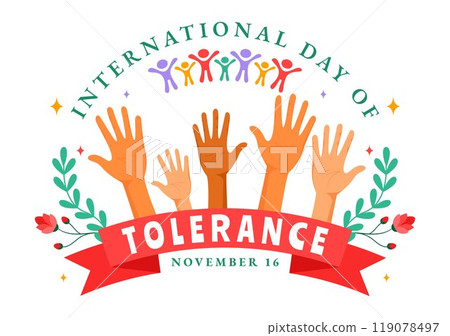 International Day of Tolerance Vector Illustration Featuring Diverse Skin Tone Hands Joined Together for Human Solidarity in a Flat Background 119078497