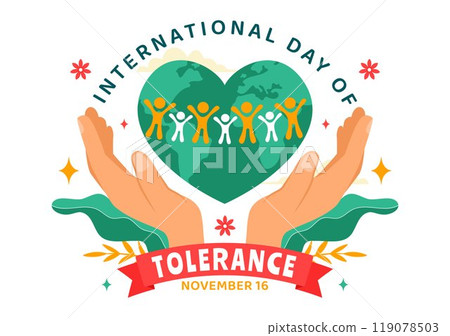 International Day of Tolerance Vector Illustration Featuring Diverse Skin Tone Hands Joined Together for Human Solidarity in a Flat Background 119078503