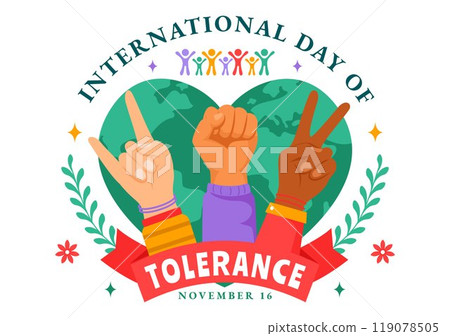 International Day of Tolerance Vector Illustration Featuring Diverse Skin Tone Hands Joined Together for Human Solidarity in a Flat Background 119078505