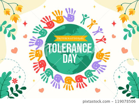 International Day of Tolerance Vector Illustration Featuring Diverse Skin Tone Hands Joined Together for Human Solidarity in a Flat Background 119078506