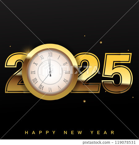 Golden New Year 2025 Countdown Clock with Sparkling Festive Design. Vector Golden New Year 2025 Countdown Clock with Sparkling Festive Design. Vector 119078531