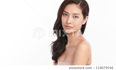 Beautiful young asian woman with clean fresh skin on white background, Face care, Facial treatment, Cosmetology, beauty and spa, Asian women portrait. 119079598