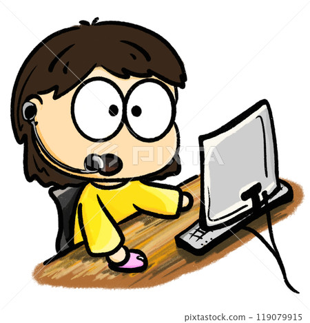 Phone customer service cartoon illustration, cute character design, hotline illustration Phone customer service cartoon illustration, cute character design, hotline illustration 119079915
