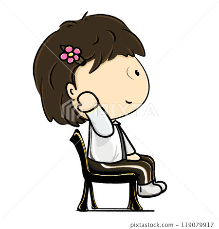 Little girl raises hand up in lesson, cute girl character design illustration Little girl raises hand up in lesson, cute girl character design illustration 119079917