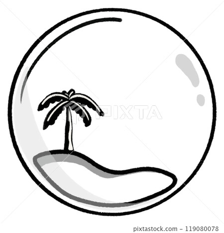 Glass ball with plant inside outline illustration, plant circle frame isolated 119080078