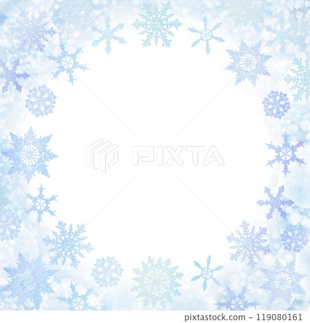 美麗的雪花圓形框架。白色背景上的可愛冬季插圖。 美麗的雪花圓形框架。白色背景上的可愛冬季插圖。 119080161