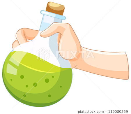 Hand Holding a Green Potion Flask Hand Holding a Green Potion Flask 119080269