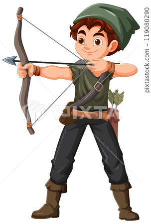 Archer Aiming with Bow and Arrow 119080290