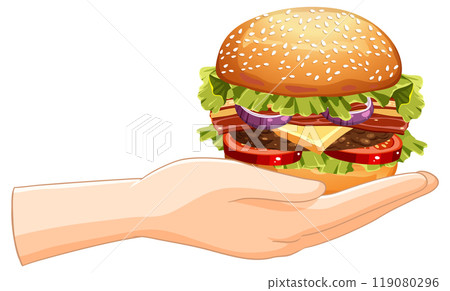 Hand Holding a Delicious Burger 119080296