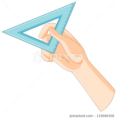 Hand Holding a Blue Triangle Ruler 119080306