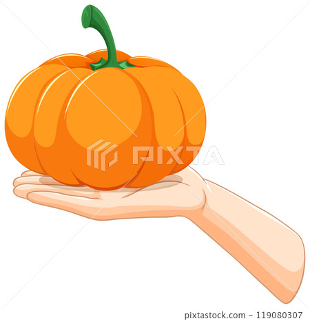 Hand Holding a Vibrant Orange Pumpkin 119080307