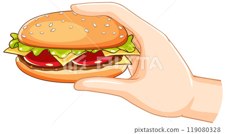 Hand Holding a Delicious Burger 119080328
