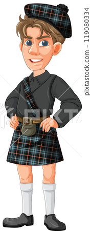 Scottish Attire with Tartan Patterns Scottish Attire with Tartan Patterns 119080334
