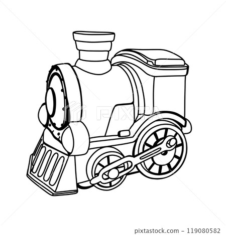 Toy train black outline isolated doodle drawing Toy train black outline isolated doodle drawing 119080582