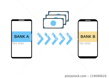 Illustration of transferring money using a smartphone banking app Illustration of transferring money using a smartphone banking app 119080628