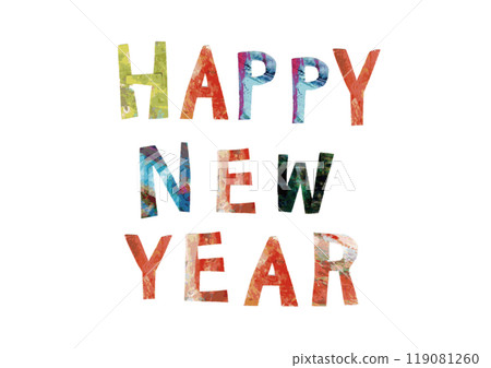 HAPPY NEW YEAR capital letters made from painted paper HAPPY NEW YEAR capital letters made from painted paper 119081260