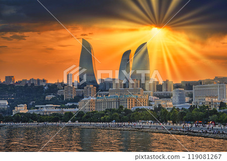 Evening view of Baku, a modern city on the Caspian Sea coast 119081267
