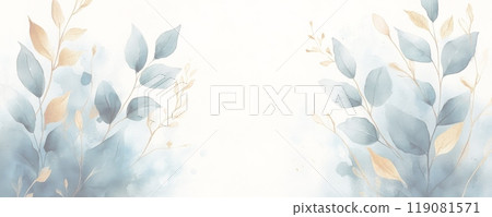 Pale grass green and shiny gold leaf background 119081571