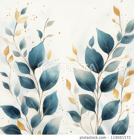 Pale grass green and shiny gold leaf background 119081572