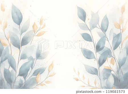 Pale grass green and shiny gold leaf background 119081573