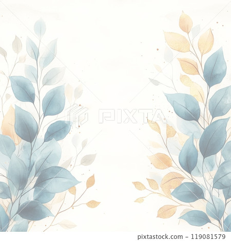 Pale grass green and shiny gold leaf background 119081579