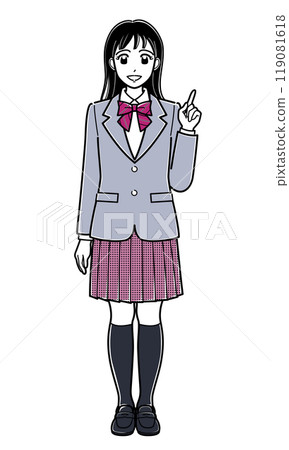 A high school girl in a blazer talking with a pointing pose (simple) 119081618