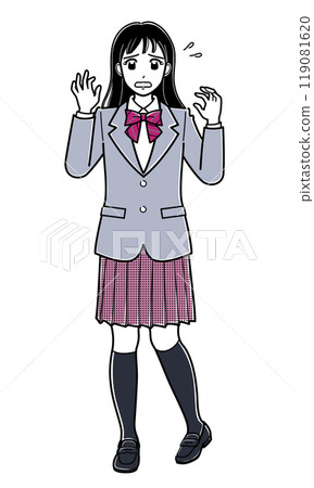 穿著西裝外套的女高中生看起來很焦慮（簡單） 119081620