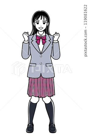 A high school girl in a blazer posing in a half-squat position (simple) 119081622