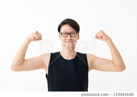 Men in tank tops, dieting, muscle training Men in tank tops, dieting, muscle training 119081680