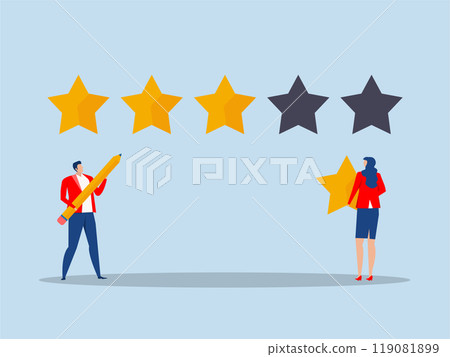 Businessman holding star to put on best rating 5 stars rating review high quality and good feedback or credit score, evaluation rank concept vector illustrator. 119081899