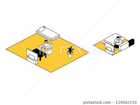 一個住在大房子裡的男人和一個住在狹窄房子裡的男人的插圖集 119082150