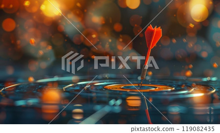 Center mark struck by dart, amidst vibrant bokeh blaze Center mark struck by dart, amidst vibrant bokeh blaze 119082435