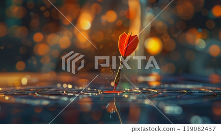 Dart lands on bullseye, engulfed in bokeh blaze Dart lands on bullseye, engulfed in bokeh blaze 119082437